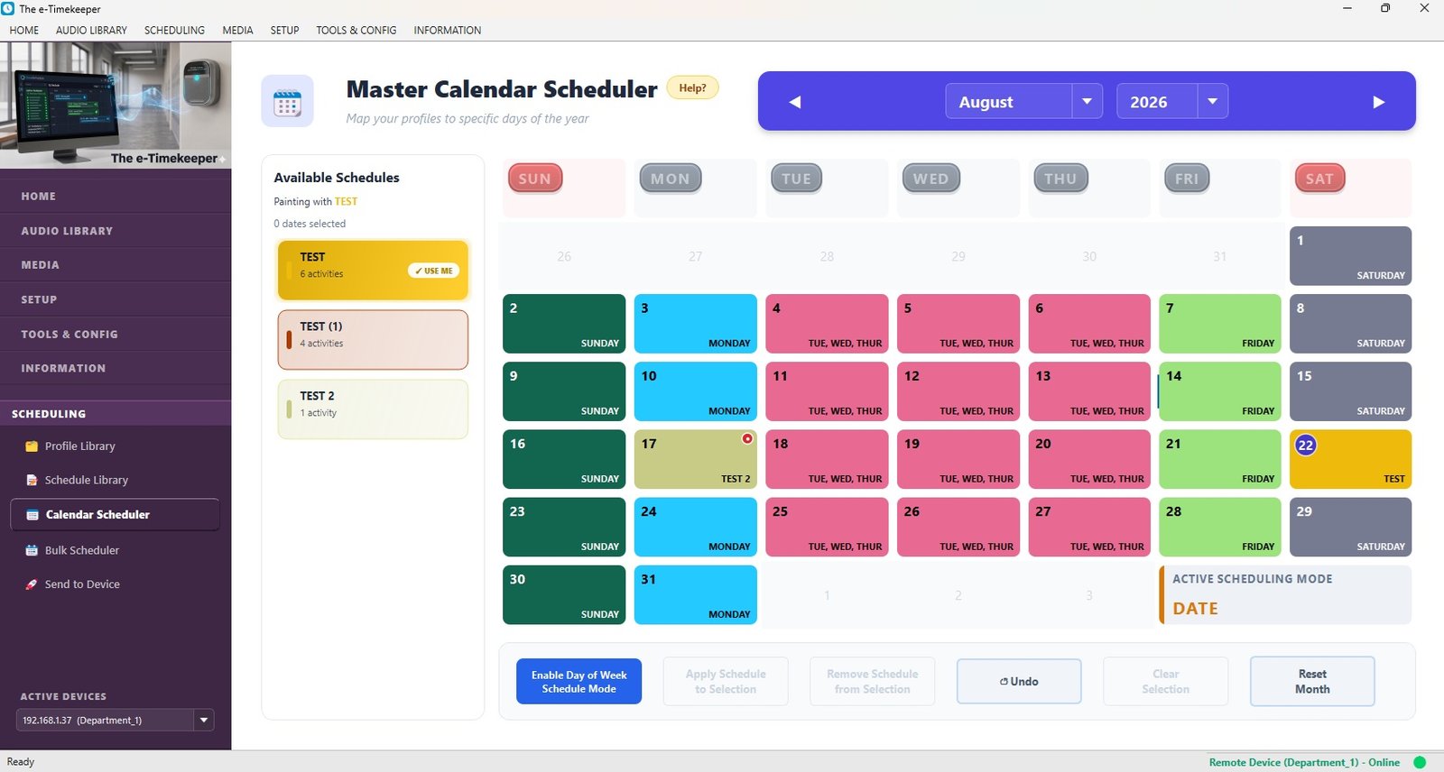 The Master Calendar Scheduler in the Windows application