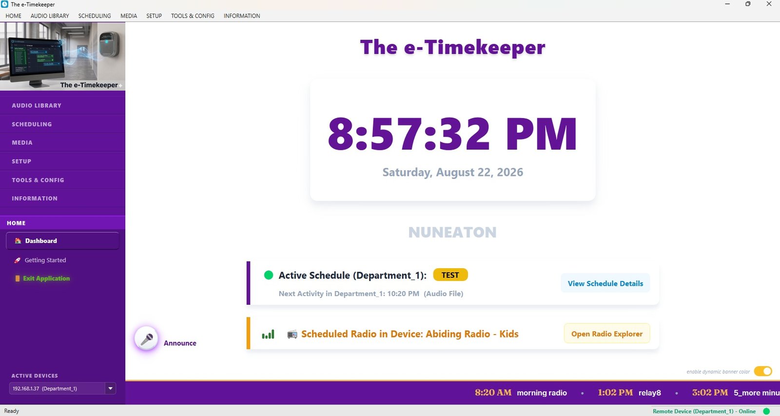 The application dashboard
