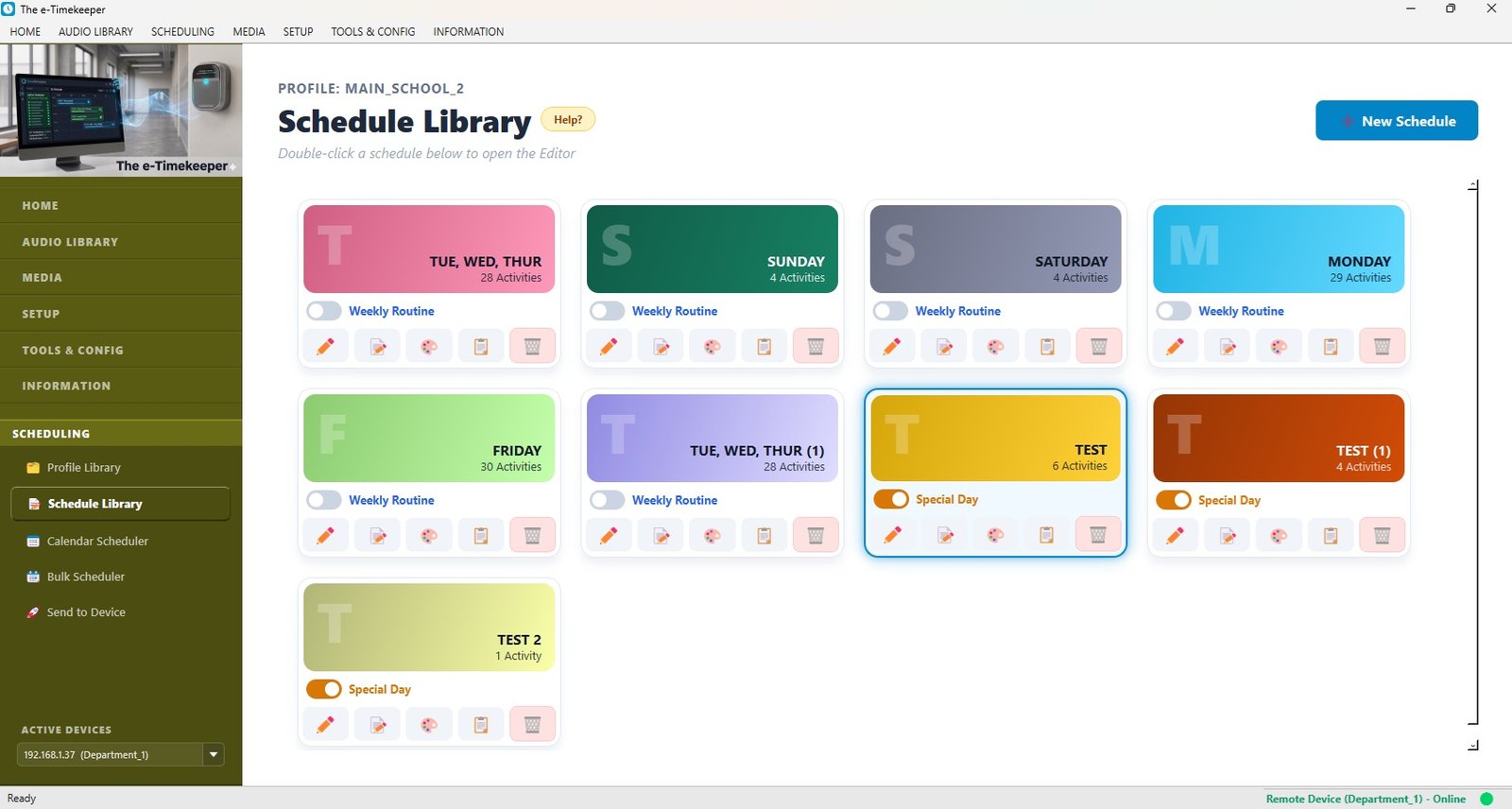 Schedule Library screen