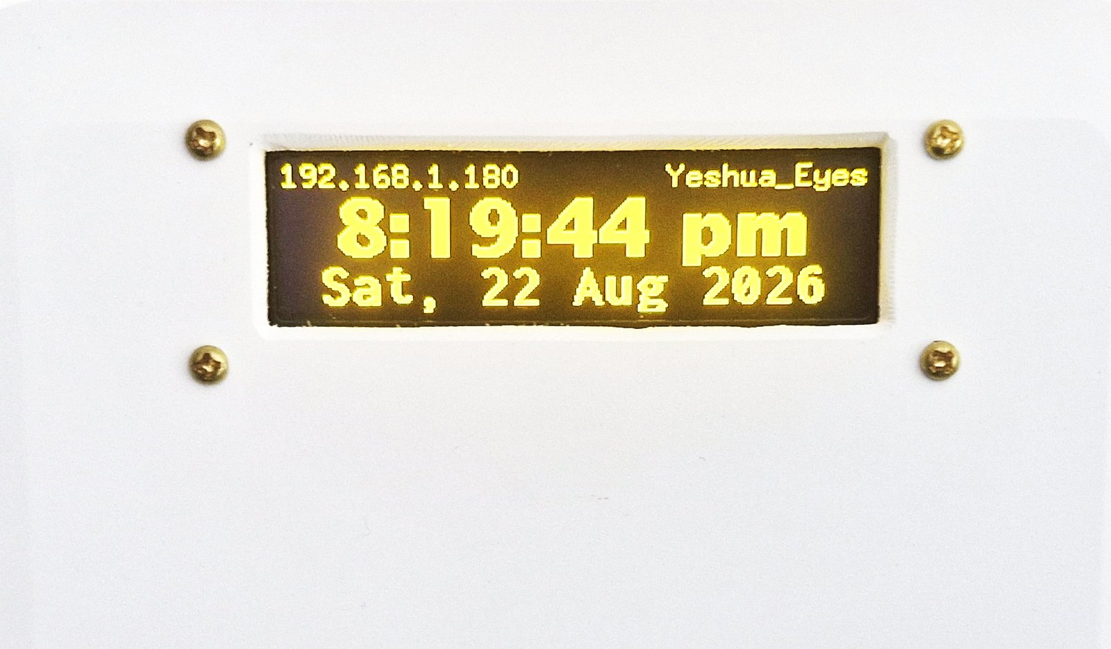 e-Timekeeper showing the current time and date on its display
